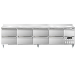 Continental DLRA118-SS-BS-D Designer Line Refrigerated Work Top with Backsplash and Eight Drawers 118