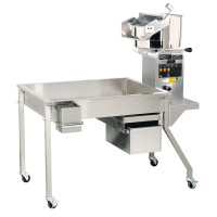 Cretors G43E20D1E-XX-XX-CCR Electric 20oz Giant Pedestal Popper Oil Pump on 3.5' Knock Down Table 208V