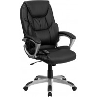 Flash Furniture BT-9806HP-2-GG High Back Massaging Black Leather Executive Swivel Chair with Silver Base and Arms