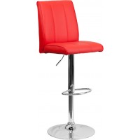 Flash Furniture CH-122090-RED-GG Contemporary Red Vinyl Adjustable Height Barstool with Chrome Base