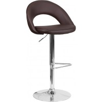 Flash Furniture CH-132491-BRN-GG Contemporary Brown Vinyl Rounded Back Adjustable Height Barstool with Chrome Base