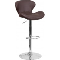 Flash Furniture CH-321-BRN-GG Contemporary Brown Vinyl Adjustable Height Barstool with Chrome Base