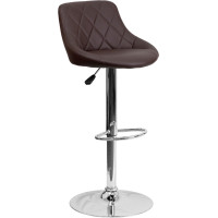Flash Furniture CH-82028A-BRN-GG Contemporary Brown Vinyl Bucket Seat Adjustable Height Barstool with Chrome Base