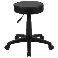 Flash Furniture CH-82042-3X01-GG Black Adjustable Doctor Stool on Wheels with Ergonomic Molded Seat