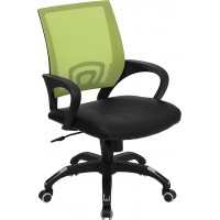 Flash Furniture CP-B176A01-GREEN-GG Mid-Back Green Mesh Swivel Task Chair with Black Leather Seat and Arms