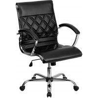Flash Furniture GO-1297M-MID-BK-GG Mid-Back Designer Black Leather Executive Swivel Chair with Chrome Base and Arms
