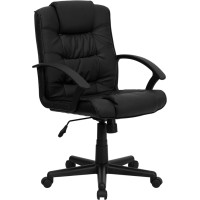 Flash Furniture GO-937M-BK-LEA-GG Mid-Back Black Leather Swivel Task Chair with Arms