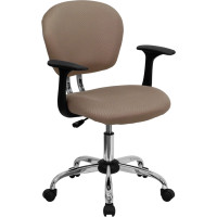 Flash Furniture H-2376-F-COF-ARMS-GG Mid-Back Coffee Brown Mesh Swivel Task Chair with Chrome Base and Arms
