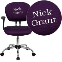 Flash Furniture H-2376-F-PUR-ARMS-TXTEMB-GG Personalized Mid-Back Purple Mesh Swivel Task Chair with Chrome Base and Arms