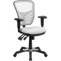 Flash Furniture HL-0001-WH-GG Mid-Back White Mesh Multifunction Executive Swivel Chair with Adjustable Arms