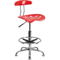 Flash Furniture LF-215-CHERRYTOMATO-GG Vibrant Cherry Tomato and Chrome Drafting Stool with Tractor Seat