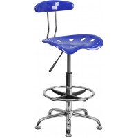 Flash Furniture LF-215-NAUTICALBLUE-GG Vibrant Nautical Blue and Chrome Drafting Stool with Tractor Seat