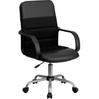 Flash Furniture LF-W-61B-2-GG Mid-Back Black Leather and Mesh Swivel Task Chair with Arms