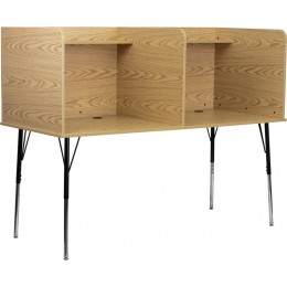 Flash Furniture MT-M6222-OAK-DBL-GG Double Wide Study Carrel with Adjustable Legs and Top Shelf in Oak Finish