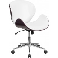 Flash Furniture SD-SDM-2240-5-MAH-WH-GG Mid-Back Mahogany Wood Swivel Conference Chair in White Leather