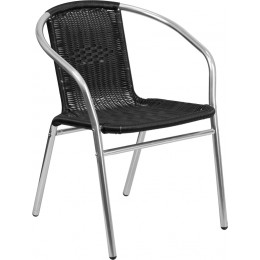 Flash Furniture TLH-020-BK-GG Commercial Aluminum and Black Rattan Indoor-Outdoor Restaurant Stack Chair