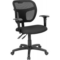 Flash Furniture WL-A7671SYG-BK-A-GG Mid-Back Black Mesh Swivel Task Chair with Adjustable Arms