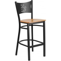 Flash Furniture XU-DG-60114-COF-BAR-NATW-GG Hercules Series Black Coffee Back Metal Restaurant Barstool - Natural Wood Seat