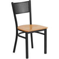 Flash Furniture XU-DG-60115-GRD-NATW-GG Hercules Series Black Grid Back Metal Restaurant Chair - Natural Wood Seat