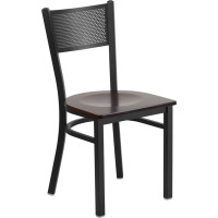 Flash Furniture XU-DG-60115-GRD-WALW-GG Hercules Series Black Grid Back Metal Restaurant Chair - Walnut Wood Seat