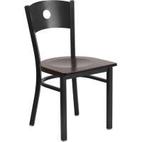 Flash Furniture XU-DG-60119-CIR-WALW-GG Hercules Series Black Circle Back Metal Restaurant Chair - Walnut Wood Seat