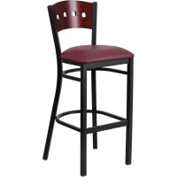 Flash Furniture XU-DG-60515-MAH-BAR-BURV-GG Hercules Series Black 4 Square Back Metal Restaurant Barstool - Mahogany Wood Back, Burgundy Vinyl Seat