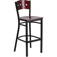 Flash Furniture XU-DG-60515-MAH-BAR-MTL-GG Hercules Series Black 4 Square Back Metal Restaurant Barstool - Mahogany Wood Back & Seat