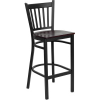 Flash Furniture XU-DG-6R6B-VRT-BAR-MAHW-GG Hercules Series Black Vertical Back Metal Restaurant Barstool - Mahogany Wood Seat