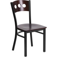 Flash Furniture XU-DG-6Y2B-WAL-MTL-GG Hercules Series Black 3 Circle Back Metal Restaurant Chair - Walnut Wood Back & Seat