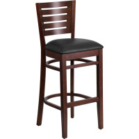 Flash Furniture XU-DG-W0108BBAR-WAL-BLKV-GG Darby Series Slat Back Walnut Wood Restaurant Barstool - Black Vinyl Seat