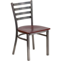 Flash Furniture XU-DG694BLAD-CLR-MAHW-GG Hercules Series Clear Coated Ladder Back Metal Restaurant Chair - Mahogany Wood Seat