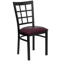 Flash Furniture XU-DG6Q3BWIN-BURV-GG Hercules Series Black Window Back Metal Restaurant Chair - Burgundy Vinyl Seat