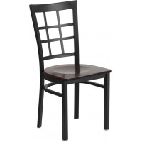 Flash Furniture XU-DG6Q3BWIN-WALW-GG Hercules Series Black Window Back Metal Restaurant Chair - Walnut Wood Seat
