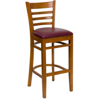 Flash Furniture XU-DGW0005BARLAD-CHY-BURV-GG Hercules Series Ladder Back Cherry Wood Restaurant Barstool - Burgundy Vinyl Seat