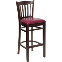Flash Furniture XU-DGW0008BARVRT-WAL-BURV-GG Hercules Series Vertical Slat Back Walnut Wood Restaurant Barstool - Burgundy Vinyl Seat