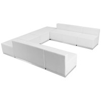 Flash Furniture ZB-803-710-SET-WH-GG Hercules Alon Series White Leather Reception Configuration, 8 Pieces
