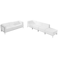 Flash Furniture ZB-IMAG-SET16-WH-GG Hercules Imagination Series White Leather Sofa & Lounge Chair Set, 5 Pieces
