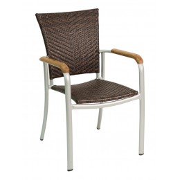 Florida Seating AL-5605-SAFARI-SILVER Key Largo Collection Silver Frame Stackable Outdoor Arm Chair