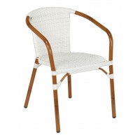 Florida Seating CAFE-01-WHITE-WASH-BROWN Cafe Collection Arm Chair with Woven Back and Seat - White Wash