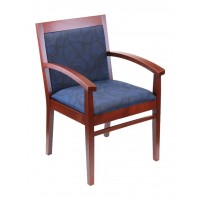 Florida Seating Tea Indoor Office Chair with Blue Pattern Fabric Seat and Back - Mahogany Wood Finish
