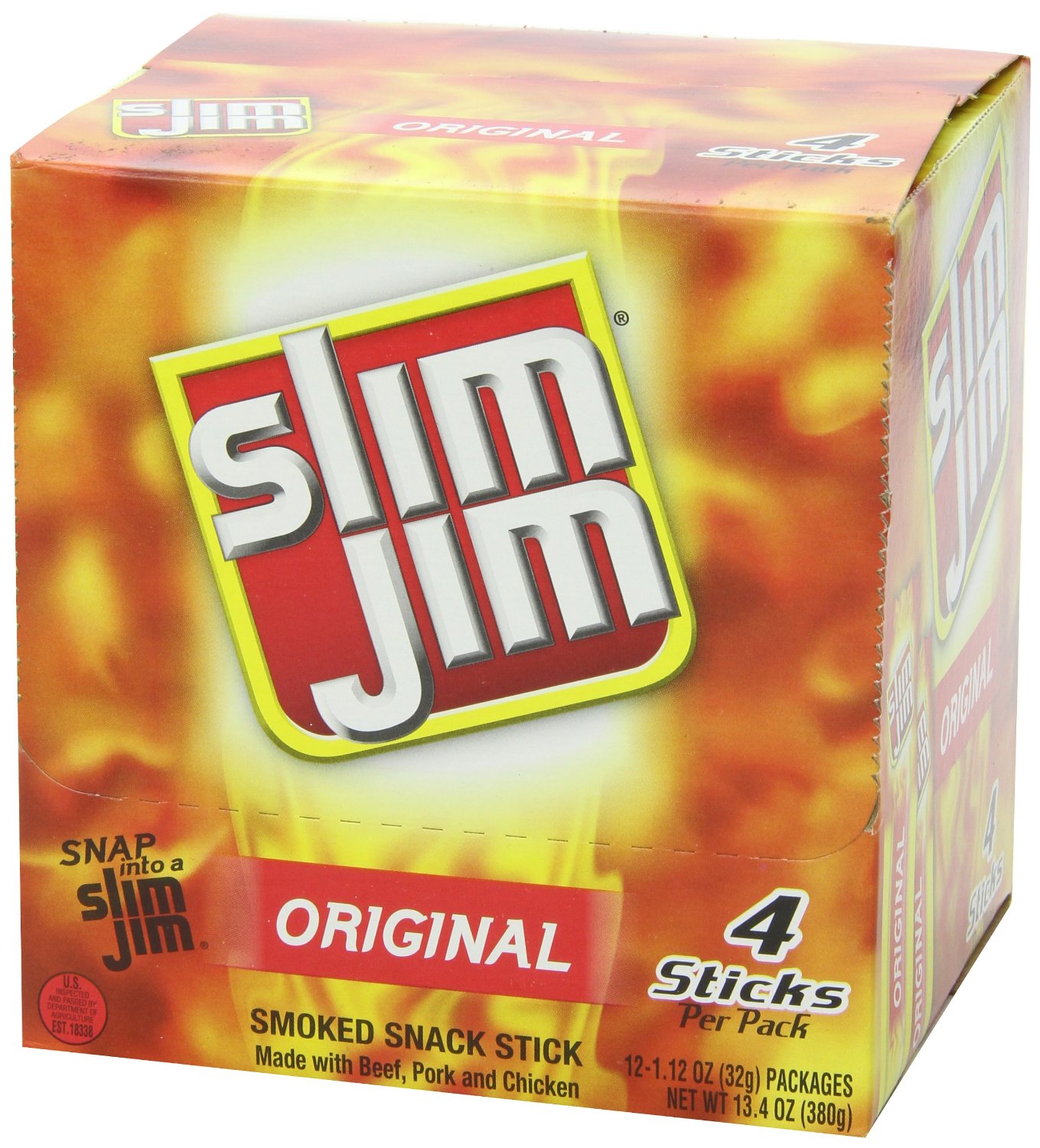Slim Jim Handipack, 1.1 oz Each, 3 Boxes of 12 Packs, 36 Total